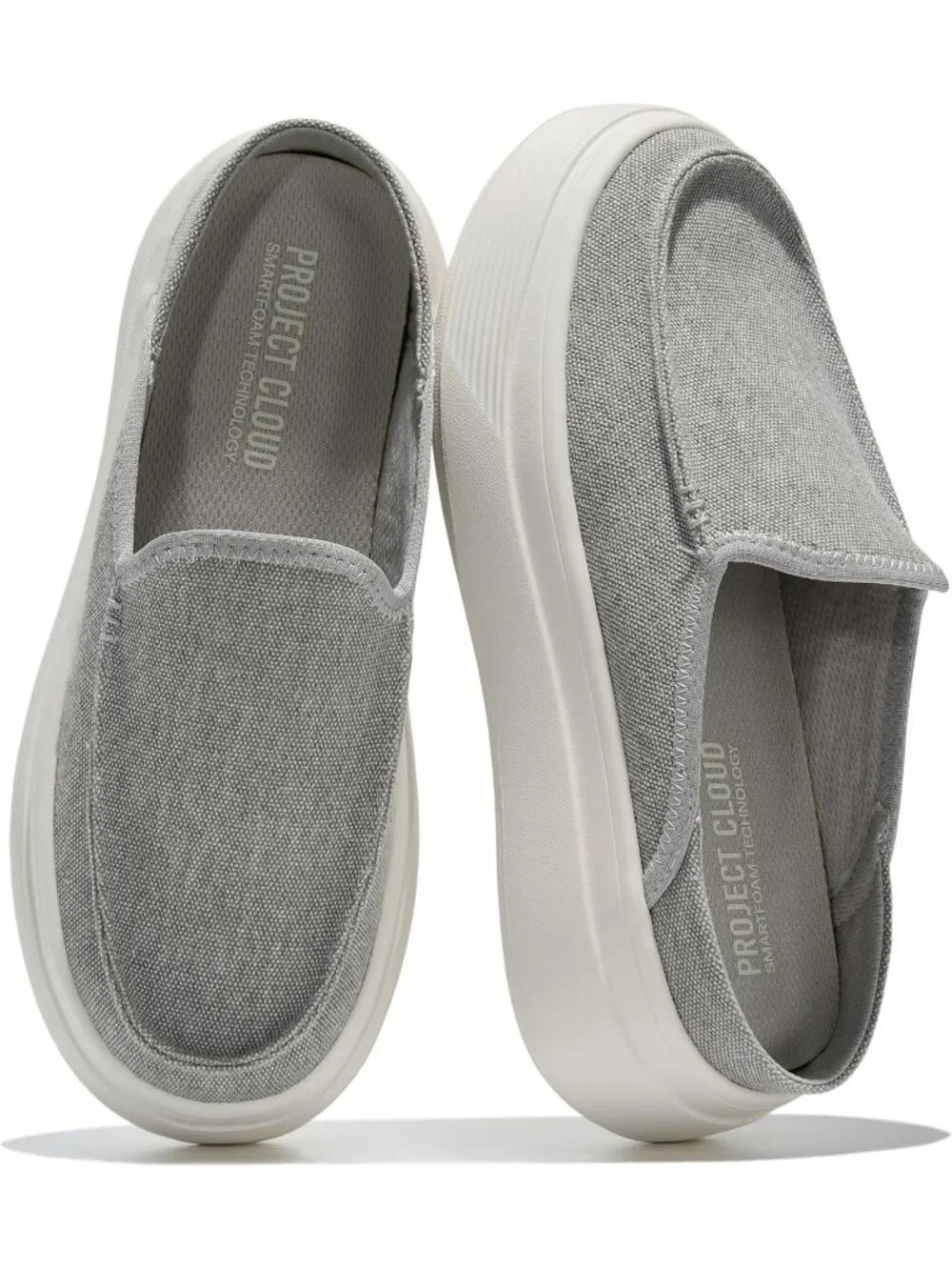 Women's Grey Canvas Rubber Sole Clogs & Mules Stylish Non-Slip Loafers Shoes